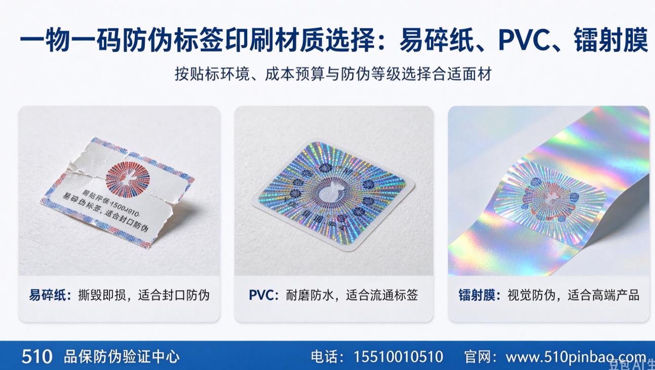 一物一码防伪标签印刷材质选择：易碎纸、PVC、镭射膜